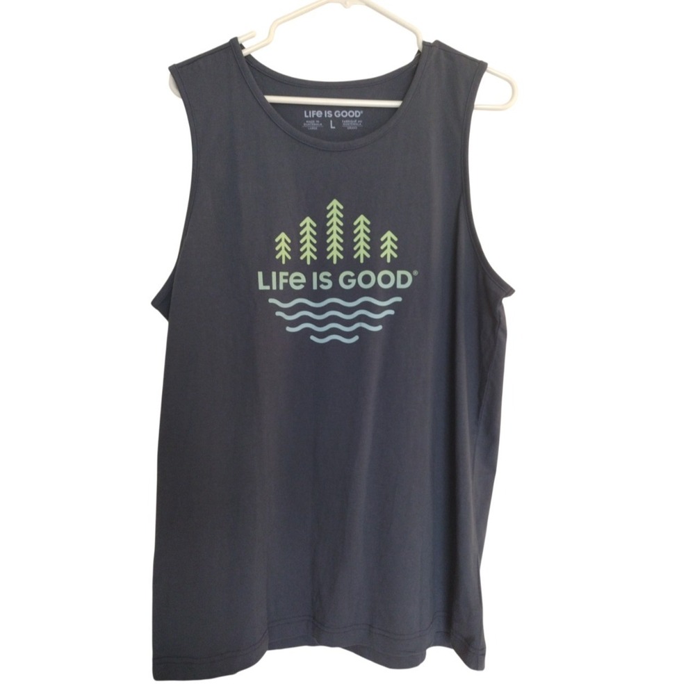 Life Is Good Tank Top Men Large Gray Blue Graphic Logo Comfy Relaxed Fit Outdoor